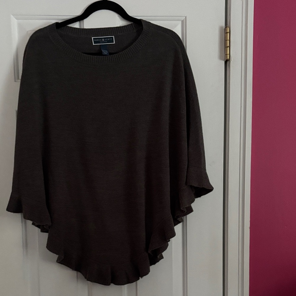 Karen Scott Dark Grey Poncho Sweater, EUC Worn Once
